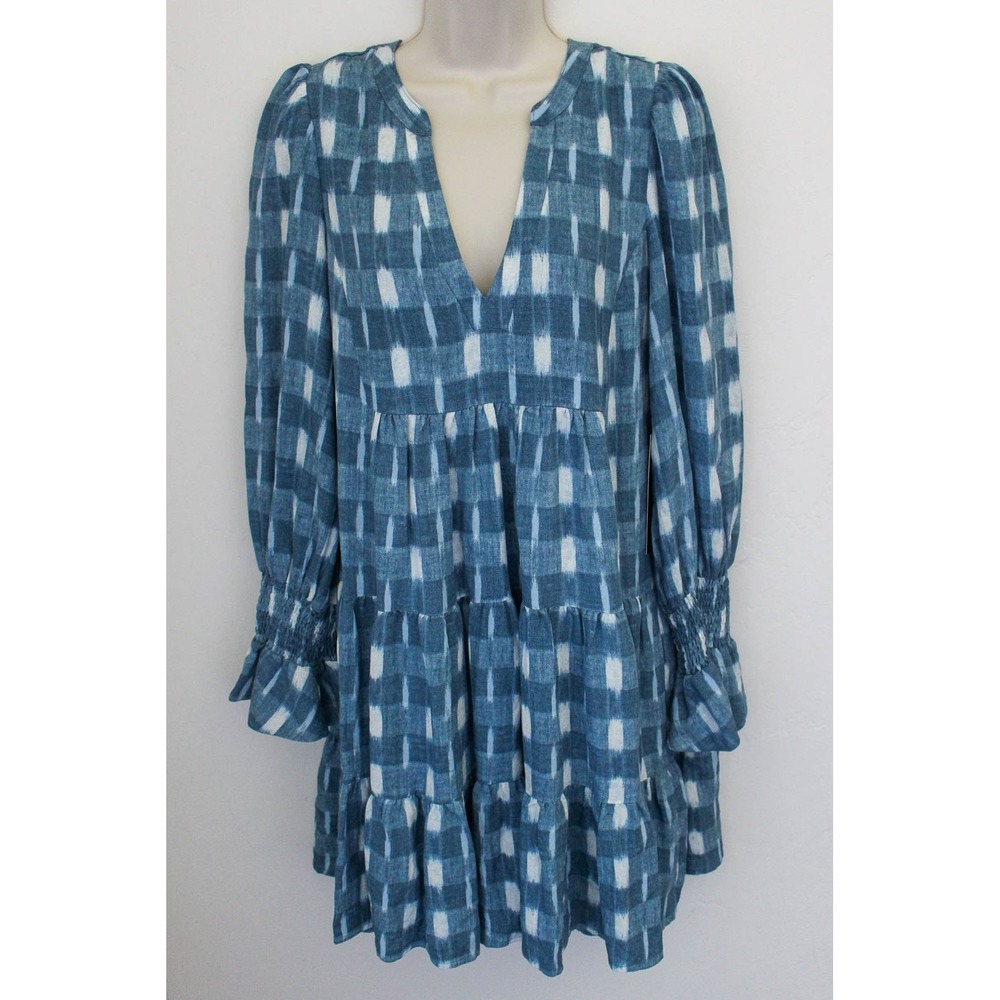 Pomander Place Dress Large Blue Ikat Kenzo Tiered Mini Relaxed Fit Tuckernuck